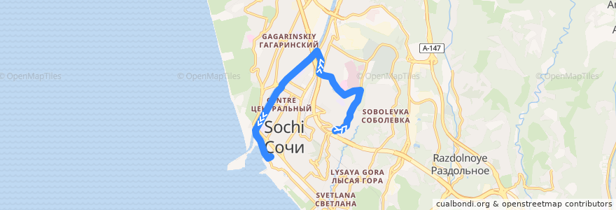 Mapa del recorrido Автобус №24 (Альпийская-Морпорт) de la línea  en Resort Town of Sochi (municipal formation).