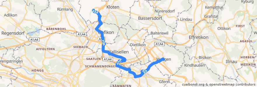 Mapa del recorrido Bus 759: Zürich Flughafen, Bahnhof -> Wangen, Dorfplatz de la línea  en チューリッヒ.