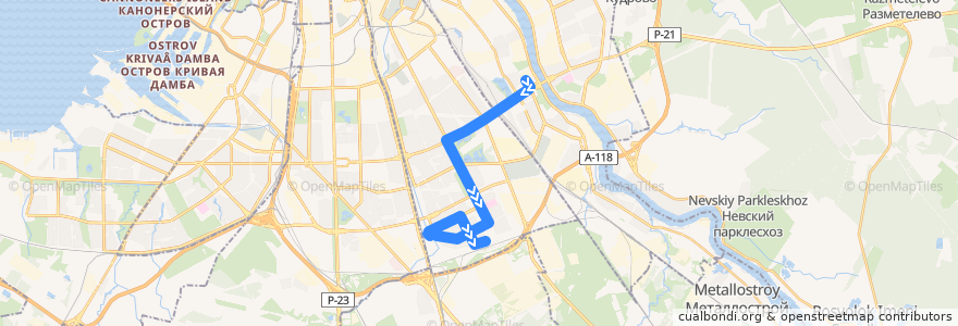 Mapa del recorrido Автобус № 56: станция метро "Ломоносовская" => Малая Балканская улица de la línea  en Санкт-Петербург.