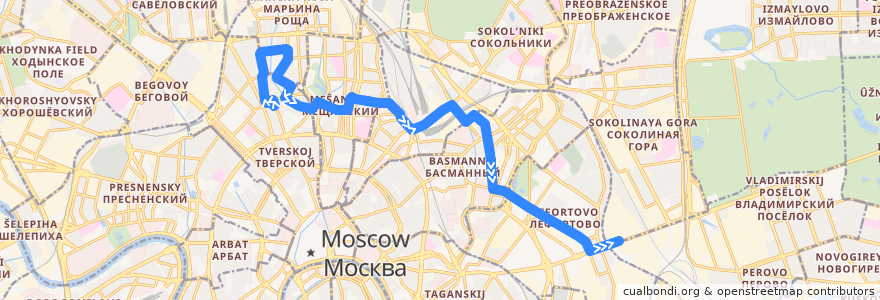 Mapa del recorrido Трамвай 50: Нововоротниковский переулок => Дом культуры «Компрессор» de la línea  en Москва.