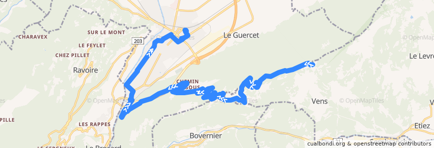 Mapa del recorrido Bus 215 Martigny <-> Chemin <-> Col des Planches de la línea  en Valais/Wallis.