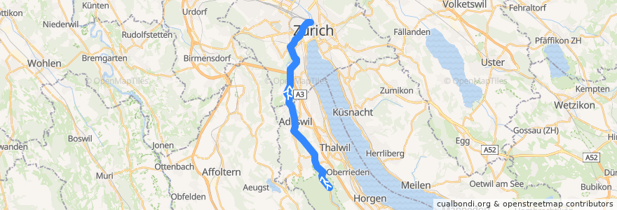 Mapa del recorrido S4: Sihlwald –> Zürich HB de la línea  en 蘇黎世州.
