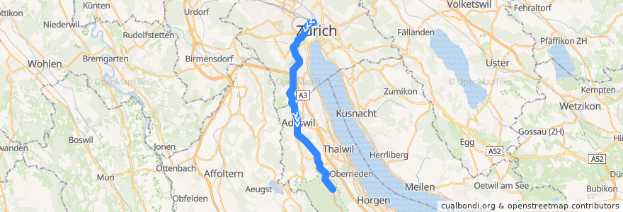 Mapa del recorrido S4: Zürich HB –> Sihlwald de la línea  en زيورخ.