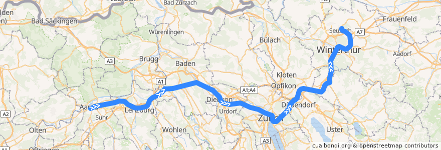 Mapa del recorrido S11: Aarau –> Seuzach de la línea  en Suíça.
