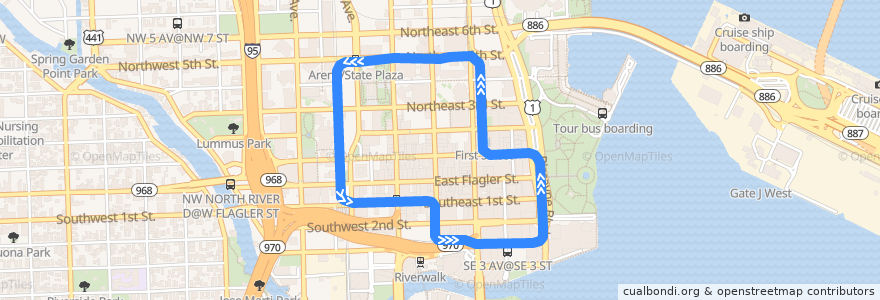 Mapa del recorrido MDT Inner Loop de la línea  en 마이애미.