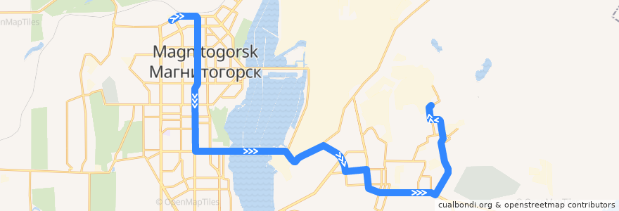Mapa del recorrido Трамвай №1:Вокзал - РИС de la línea  en Magnitogorsk.