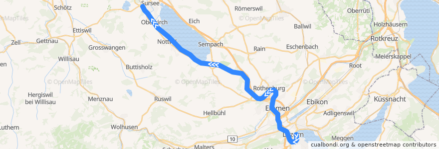 Mapa del recorrido S1: Luzern => Sursee de la línea  en 瑞士.