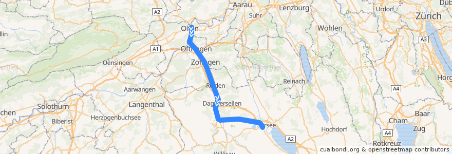 Mapa del recorrido S29: Olten => Sursee de la línea  en 瑞士.