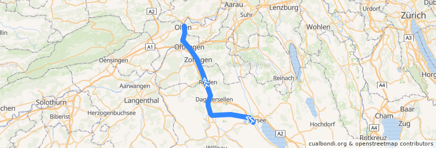 Mapa del recorrido S29: Sursee => Olten de la línea  en Switzerland.