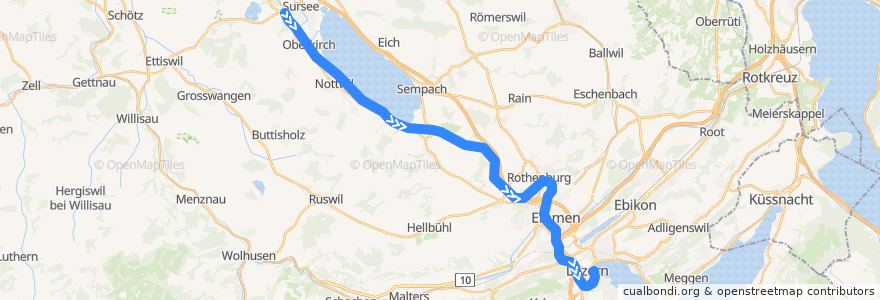 Mapa del recorrido S1: Sursee => Luzern de la línea  en 스위스.