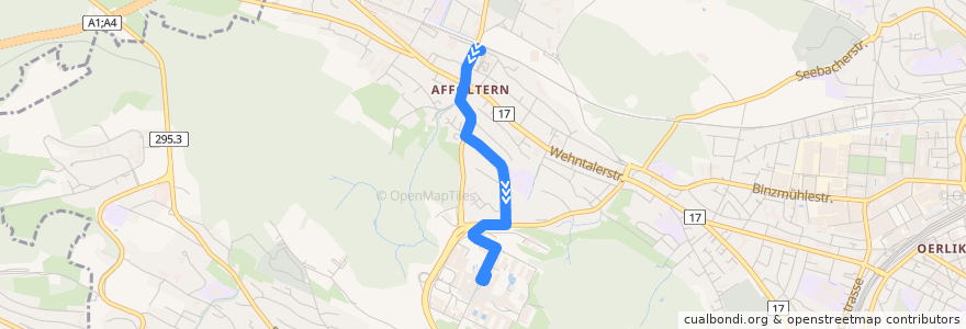 Mapa del recorrido Bus 37: Zürich, Bahnhof Affoltern → ETH Hönggerberg de la línea  en Zürich.