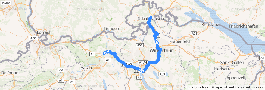 Mapa del recorrido S12: Brugg AG –> Schaffhausen de la línea  en Suisse.