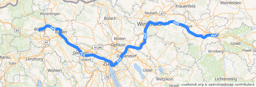 Mapa del recorrido S12: Wil SG –> Brugg AG de la línea  en سويسرا.