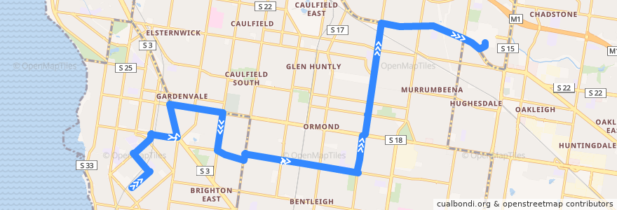 Mapa del recorrido Bus 626: Middle Brighton => McKinnon & Carnegie => Chadstone de la línea  en ملبورن.