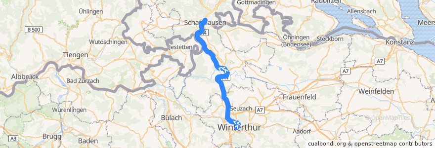 Mapa del recorrido S33: Winterthur –> Schaffhausen de la línea  en Zürich.
