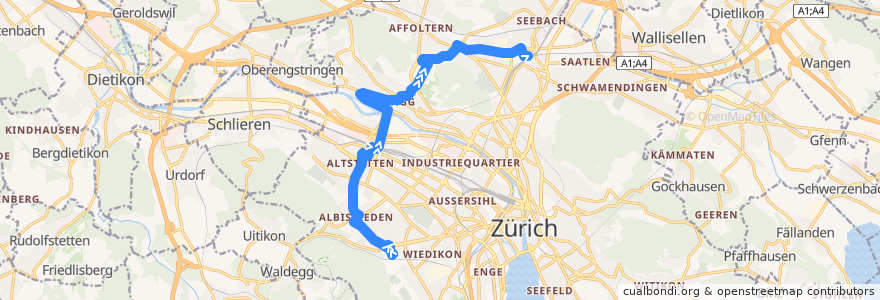 Mapa del recorrido Bus 80: Zürich, Triemlispital → Bahnhof Oerlikon Nord de la línea  en Zurich.