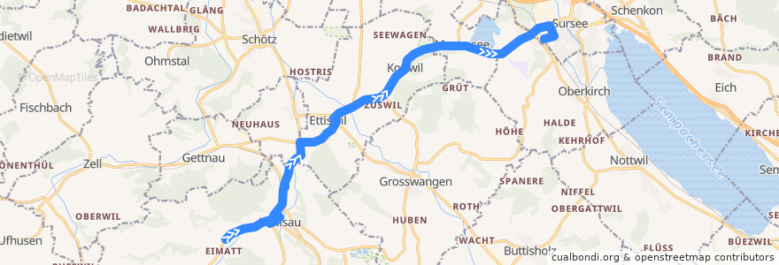 Mapa del recorrido Bus 63: Willisau, Käppelimatt => Sursee, Bahnhof de la línea  en Luzern.