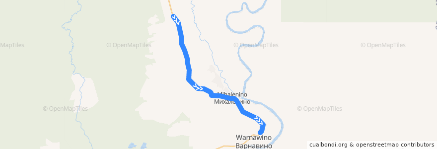 Mapa del recorrido Bus 111: Поспелиха => Варнавнино de la línea  en Варнавинский муниципальный округ.