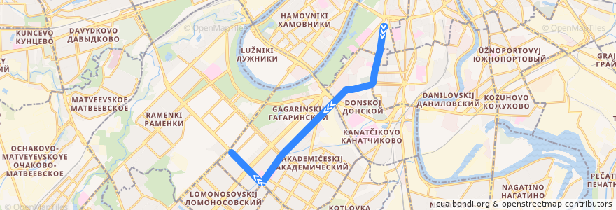 Mapa del recorrido Трамвай 14: Метро «Октябрьская» => Метро «Университет» de la línea  en Moscou.