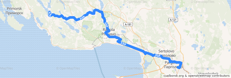 Mapa del recorrido Автобус № 679: Красная Долина => станция метро "Парнас" de la línea  en Ленинградская область.