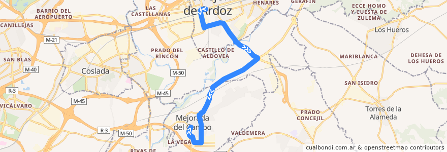 Mapa del recorrido Bus 340: Torrejón de Ardoz → Mejorada del Campo de la línea  en Community of Madrid.