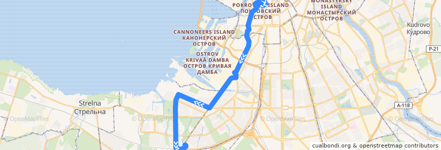 Mapa del recorrido Автобус № 2: Театральная площадь => ж/д станция Лигово de la línea  en Санкт-Петербург.