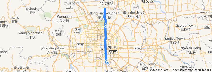 Mapa del recorrido Subway 5: 宋家庄 => 天通苑北 de la línea  en 베이징시.