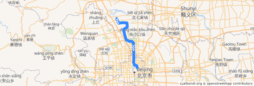 Mapa del recorrido Subway 8: 朱辛庄 => 南锣鼓巷 de la línea  en Beijing.