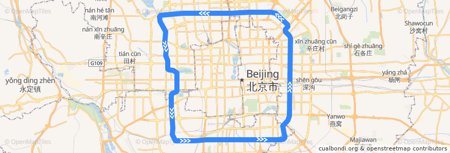 Mapa del recorrido Subway 10: 西局 => 西局 de la línea  en بكين.