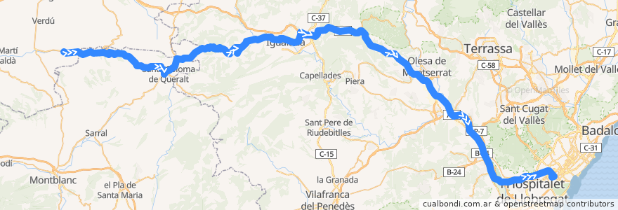 Mapa del recorrido Bus: Guimerà => Barcelona de la línea  en Catalogne.