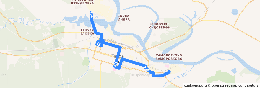 Mapa del recorrido Автобус 1: Лесокомбинат=>ТФК de la línea  en Тавдинский городской округ.