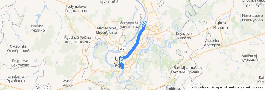Mapa del recorrido Троллейбус № 1: Северный автовокзал => Монумент Дружбы de la línea  en ウファ管区.