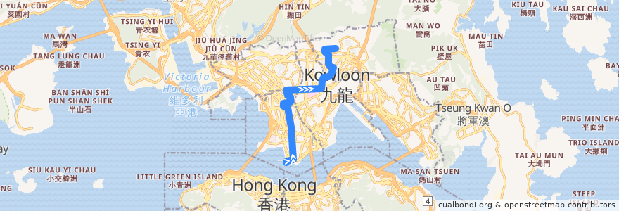 Mapa del recorrido Bus 1 (Tsim Sha Tsui Ferry Pier → Chuk Yuen Estate) de la línea  en 九龍 Kowloon.