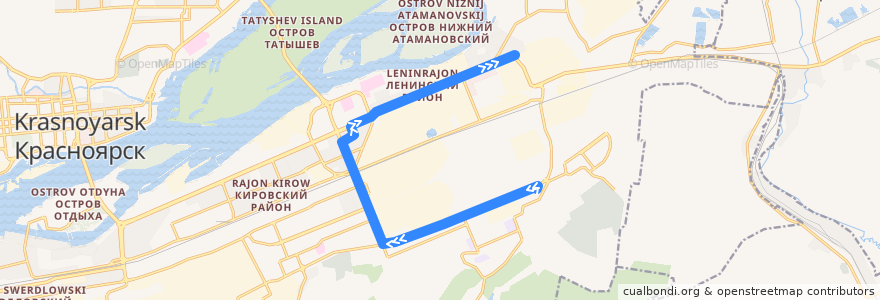 Mapa del recorrido Трамвай №2: Посёлок Энергетиков - Крастэц de la línea  en クラスノヤルスク管区.