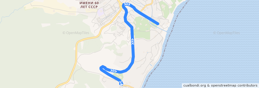Mapa del recorrido Троллейбус №2: Рабочий Уголок - Алушта, троллейбусный вокзал de la línea  en Алуштинский городской совет.