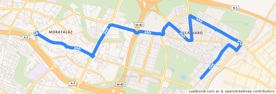 Mapa del recorrido Bus 100: Moratalaz → Valderrivas de la línea  en Madrid.