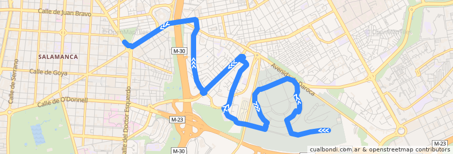 Mapa del recorrido Bus 110: Cmtºalmudena → Manuel Becerra de la línea  en Madrid.