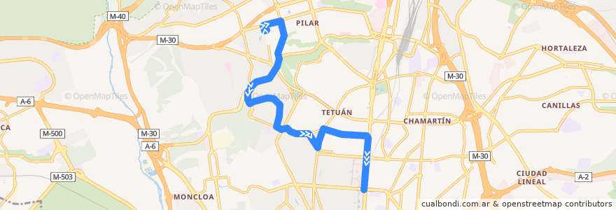 Mapa del recorrido Bus 126: Barrio Del Pilar → N. Ministerios de la línea  en مدريد.