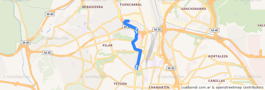 Mapa del recorrido Bus 135: Plaza Castilla → H. Ramón y Cajal de la línea  en 馬德里.