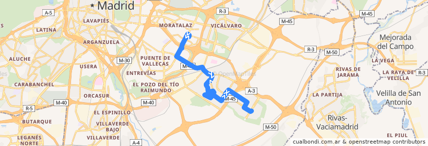 Mapa del recorrido Bus 142: Pavones → Ensanche Vallecas de la línea  en Madrid.