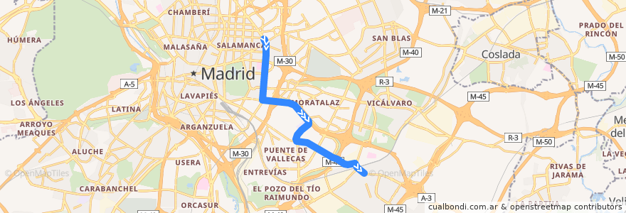 Mapa del recorrido Bus 143: Manuel Becerra → Villa Vallecas de la línea  en Мадрид.