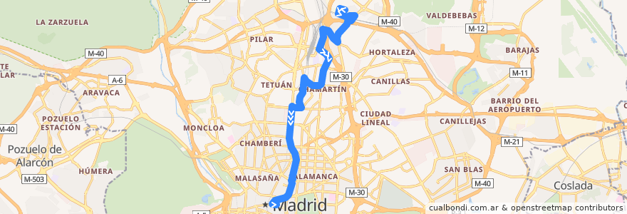 Mapa del recorrido Bus 150: Virgen Cortijo → Sol de la línea  en Madrid.