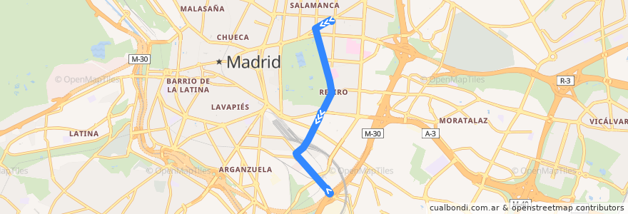 Mapa del recorrido Bus 152: Felipe II → Méndez Álvaro de la línea  en مدريد.