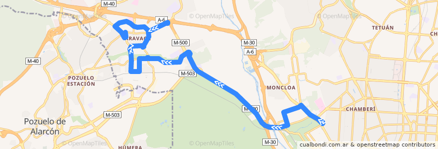 Mapa del recorrido Bus 160: Moncloa → Aravaca de la línea  en 馬德里.