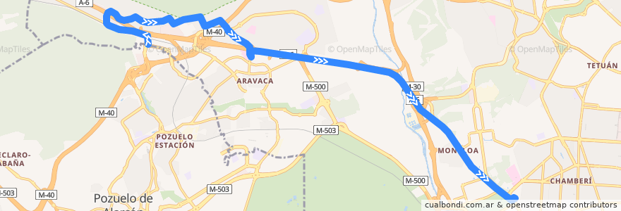 Mapa del recorrido Bus 162: El Barrial → Moncloa de la línea  en 마드리드.