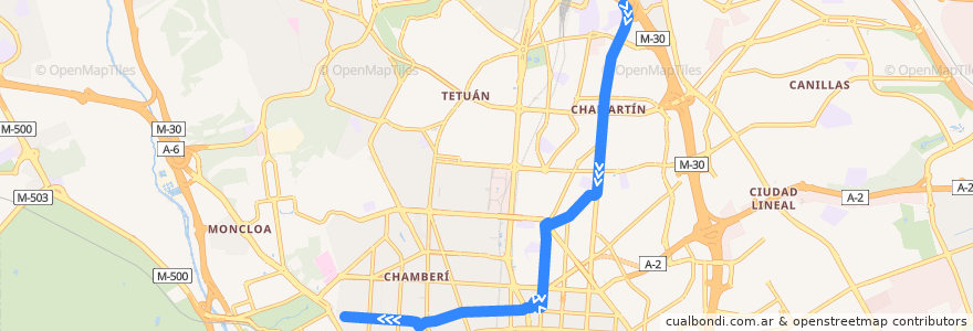 Mapa del recorrido Bus 16: Pio XII → Moncloa de la línea  en 馬德里.
