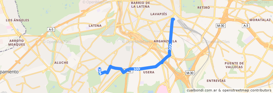 Mapa del recorrido Bus 247: San José Obrero → Atocha de la línea  en Мадрид.
