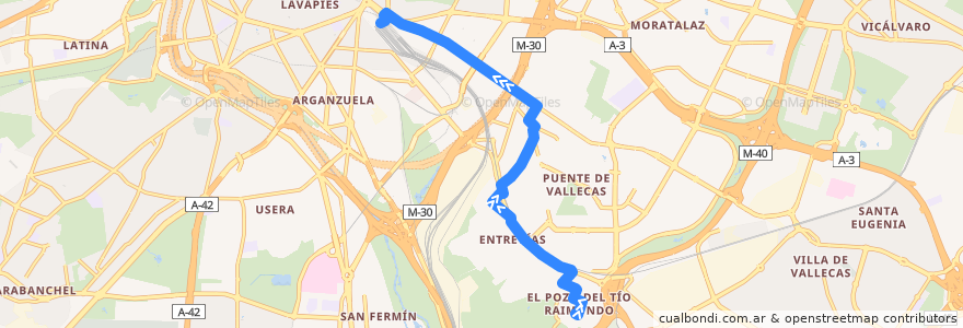 Mapa del recorrido Bus 24: El Pozo → Atocha de la línea  en Мадрид.