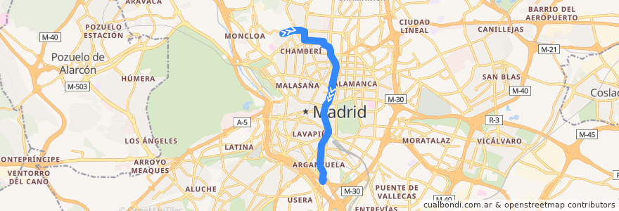 Mapa del recorrido Bus 45: Plaza de Legazpi - Presidente García Moreno de la línea  en Madrid.