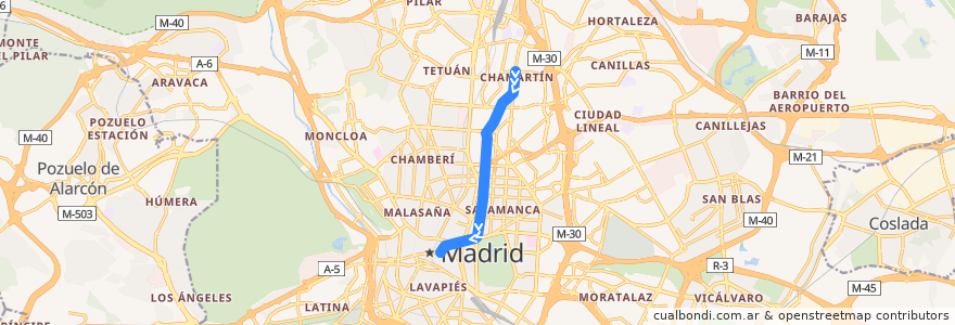 Mapa del recorrido Bus 51: Plaza Perú → Sol de la línea  en Мадрид.